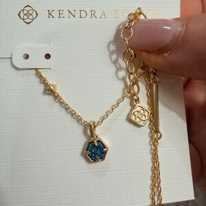 Kendra Scott Gold Necklace with blue Hexagon Pendant